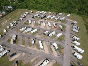Aerial view of Section B full-hookup sites at Texas 6 RV Park
